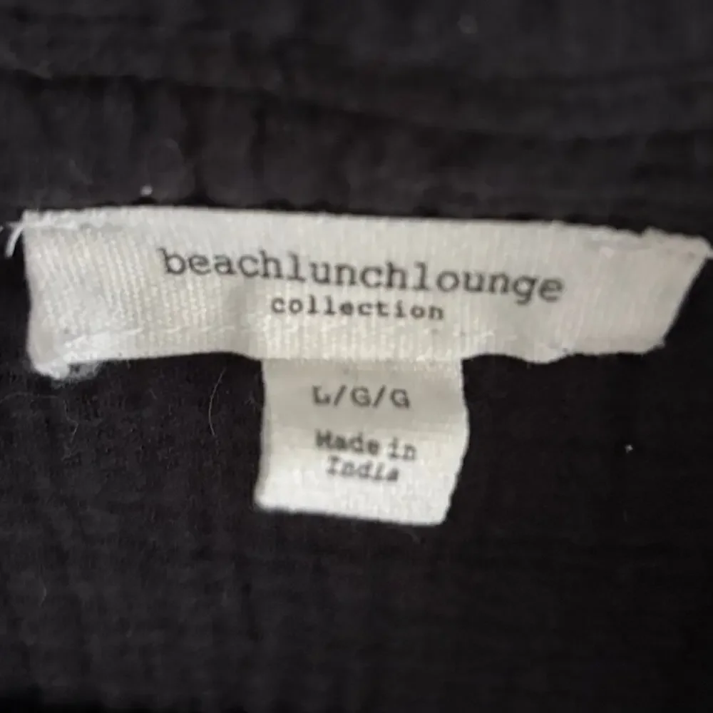 Beach Lunch Lounge Sz L Black Cotton Gauze Romper w/Pockets Travel Beach Vacay